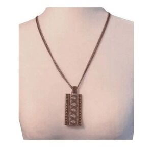 Vintage 90s Chico's Necklace Silver Gold Tone Metal Pendent Long Double Chain